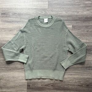 Varley Sage Green Crewneck Sweater Open Knit Lightweight Pullover